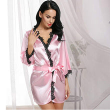 Load image into Gallery viewer, Fashion Women's Silk Satin Robe Lingerie Sleepwear Bathrobe Bandage Sexy Lace V-Neck Girls Robes Summer
