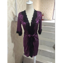 Load image into Gallery viewer, Fashion Women's Silk Satin Robe Lingerie Sleepwear Bathrobe Bandage Sexy Lace V-Neck Girls Robes Summer

