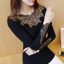 Load image into Gallery viewer, 2019 Red Black lace Blouse Women Elegant Long Sleeve chemise Cute Shirts Femme Plus Size Autumn winter Casual Blusa Tops Clothes

