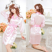 Load image into Gallery viewer, Fashion Solid Color Satin Sexy Lace Underwear Women's Silk Lace Robe V-neck Dress Doll Dress Nightdress Pajamas Robe
