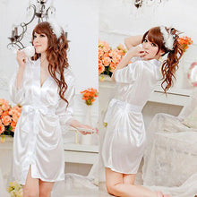 Load image into Gallery viewer, Fashion Solid Color Satin Sexy Lace Underwear Women's Silk Lace Robe V-neck Dress Doll Dress Nightdress Pajamas Robe
