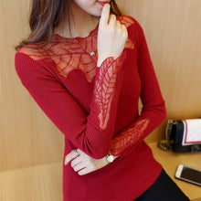 Load image into Gallery viewer, 2019 Red Black lace Blouse Women Elegant Long Sleeve chemise Cute Shirts Femme Plus Size Autumn winter Casual Blusa Tops Clothes

