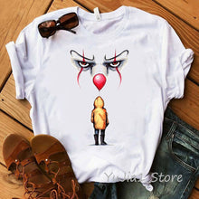 Load image into Gallery viewer, Funny IT Movie T-Shirt femme 2019 Summer Hot Stephen King Printed Tshirt Clown Custom halloween Pennywise T shirt women Tops Tee
