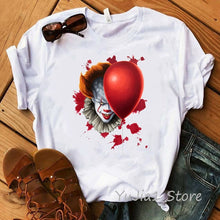 Load image into Gallery viewer, Funny IT Movie T-Shirt femme 2019 Summer Hot Stephen King Printed Tshirt Clown Custom halloween Pennywise T shirt women Tops Tee
