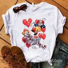 Load image into Gallery viewer, Funny IT Movie T-Shirt femme 2019 Summer Hot Stephen King Printed Tshirt Clown Custom halloween Pennywise T shirt women Tops Tee
