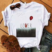 Load image into Gallery viewer, Funny IT Movie T-Shirt femme 2019 Summer Hot Stephen King Printed Tshirt Clown Custom halloween Pennywise T shirt women Tops Tee
