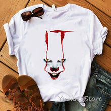 Load image into Gallery viewer, Funny IT Movie T-Shirt femme 2019 Summer Hot Stephen King Printed Tshirt Clown Custom halloween Pennywise T shirt women Tops Tee
