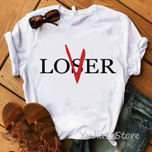 Load image into Gallery viewer, Funny IT Movie T-Shirt femme 2019 Summer Hot Stephen King Printed Tshirt Clown Custom halloween Pennywise T shirt women Tops Tee
