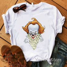 Load image into Gallery viewer, Funny IT Movie T-Shirt femme 2019 Summer Hot Stephen King Printed Tshirt Clown Custom halloween Pennywise T shirt women Tops Tee

