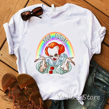 Load image into Gallery viewer, Funny IT Movie T-Shirt femme 2019 Summer Hot Stephen King Printed Tshirt Clown Custom halloween Pennywise T shirt women Tops Tee
