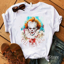 Load image into Gallery viewer, Funny IT Movie T-Shirt femme 2019 Summer Hot Stephen King Printed Tshirt Clown Custom halloween Pennywise T shirt women Tops Tee
