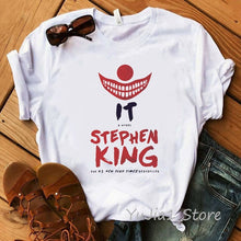 Load image into Gallery viewer, Funny IT Movie T-Shirt femme 2019 Summer Hot Stephen King Printed Tshirt Clown Custom halloween Pennywise T shirt women Tops Tee
