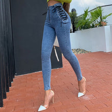 Load image into Gallery viewer, OKUOHAO High Waist Hips Tight Jeans Female Sense Europe And The United States 2019 Autumn and Winter Slim Feet Pants Nine Pants
