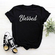 Load image into Gallery viewer, Blessed Letters Print Women Tshirt Hipster Casual Short Sleeve Tops Black White  Blessed T-shirt Female Clothes
