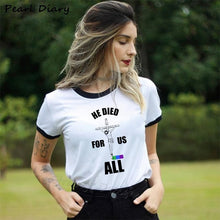 Load image into Gallery viewer, He Died For Us All Jesus Cross Graphic tshirt Women Harajuku Christian Religious Female Print T-shirt Tumblr Clothes Tops Femme
