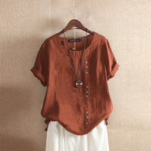 Load image into Gallery viewer, ZANZEA Summer O Neck Short Sleeve Blouse Women Cotton Linen Shirt Casual Loose Buttons Tops Femininas Blusas Work Top Chemise
