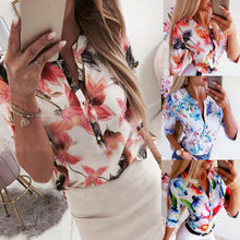 Load image into Gallery viewer, Summer Women 3/4 Sleeve Floral Loose Blouses Tops Woman Female Shirt OL Ladies Casual Button Blouse Streetwear 2019 New Arrival
