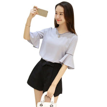 Load image into Gallery viewer, Summer Flare Sleeve Chiffon Blouse Shirt Women Tops Work Wear Office Blusa Feminina Shirts Hollow Out Blouses
