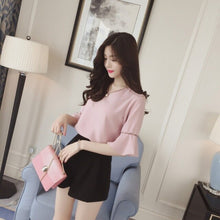 Load image into Gallery viewer, Summer Flare Sleeve Chiffon Blouse Shirt Women Tops Work Wear Office Blusa Feminina Shirts Hollow Out Blouses
