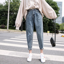 Load image into Gallery viewer, LIBERJOG Woman Jeans Velvet Thickening Harem Pants Loose Mid Waist Wide Leg Ankle Length Winter Thin Pants
