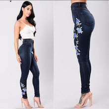 Load image into Gallery viewer, Women Floral High Waist Pencil Jeans Trousers Flower Embroidered Denim Pants   Spring  Wish European And Ame
