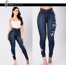 Load image into Gallery viewer, Women Floral High Waist Pencil Jeans Trousers Flower Embroidered Denim Pants   Spring  Wish European And Ame
