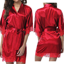 Load image into Gallery viewer, Sexy Wedding Dressing Gown Women Short Satin Bride Robe Lace Silk Kimono Bathrobe Summer Bridesmaid Nightwear Plus Size Peignoir
