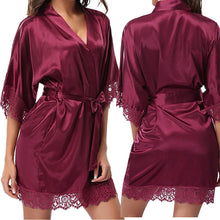 Load image into Gallery viewer, 2019 New Fashion Women's Bathrobes Satin Robe Nightgown Sleepwear Pajamas Lingerie Night Mini Dress Lace Sexy Halt Sleeve
