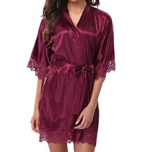 Load image into Gallery viewer, 2019 New Fashion Women's Bathrobes Satin Robe Nightgown Sleepwear Pajamas Lingerie Night Mini Dress Lace Sexy Halt Sleeve
