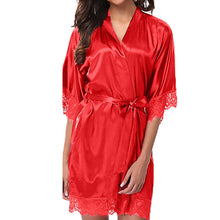 Load image into Gallery viewer, 2019 New Fashion Women's Bathrobes Satin Robe Nightgown Sleepwear Pajamas Lingerie Night Mini Dress Lace Sexy Halt Sleeve
