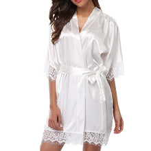 Load image into Gallery viewer, 2019 New Fashion Women's Bathrobes Satin Robe Nightgown Sleepwear Pajamas Lingerie Night Mini Dress Lace Sexy Halt Sleeve
