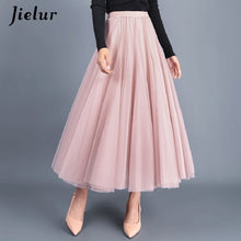 Load image into Gallery viewer, Jielur Skirt Autumn 3 Layers Princess Tulle Skirts Womens Mesh Pleated A-line Saia Female Jupe Tutu Skirts Faldas Mujer Moda
