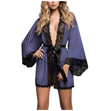 Load image into Gallery viewer, Mesh Lace Robes For Women Large Plus Size Sleepwear Solid Pajamas see through Robe Sexy lingerie Set Nightgown Bata de mujer

