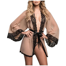 Load image into Gallery viewer, Mesh Lace Robes For Women Large Plus Size Sleepwear Solid Pajamas see through Robe Sexy lingerie Set Nightgown Bata de mujer

