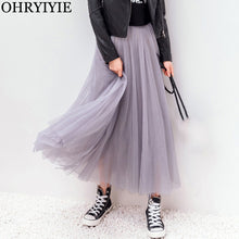 Load image into Gallery viewer, OHRYIYIE 2020 Spring Summer Vintage Skirts Womens Elastic High Waist Tulle Mesh Skirt Long Pleated Tutu Skirt Female Jupe Longue
