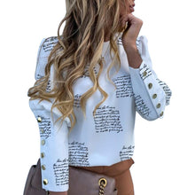 Load image into Gallery viewer, Puff Shoulder Blouse Shirts Office Lady New Autumn Metal Buttoned Detail Blouses Women Pineapple Print Long Sleeve Top
