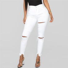 Load image into Gallery viewer, 2019 White Jeans Stretch Sexy Women Skinny Jeans Mid Waist Stretch Pencil Pants Ripped Torn Jeans Combinaison Pantalon A30@
