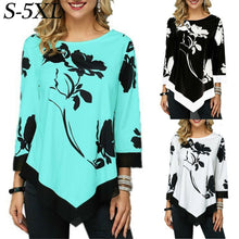 Load image into Gallery viewer, 2020 Ladies Floral Shirt Casual Irregular Long Sleeve Blouse Loose Tunic Top Plus Size Ladies Blouses 5XL Shirts Roupa Feminina
