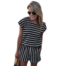 Load image into Gallery viewer, Short Sleeve Striped Print Jumpsuits For Women 2019 Fashion Backless Summer Bodysuit Overalls Combinaison Femme

