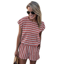Load image into Gallery viewer, Short Sleeve Striped Print Jumpsuits For Women 2019 Fashion Backless Summer Bodysuit Overalls Combinaison Femme
