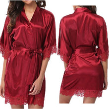 Load image into Gallery viewer, Hot Women robe Silk Satin Robes Wedding Bridesmaid Bride Gown kimono Solid robe Female Erotic Lace Sex Costume
