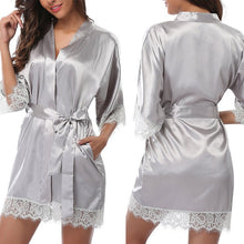 Load image into Gallery viewer, Hot Women robe Silk Satin Robes Wedding Bridesmaid Bride Gown kimono Solid robe Female Erotic Lace Sex Costume
