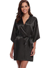 Load image into Gallery viewer, RB032 2018 New Silk Kimono Robe Bathrobe Women Silk Bridesmaid Robes Sexy Navy Blue Robes Satin Robe Ladies Dressing Gowns
