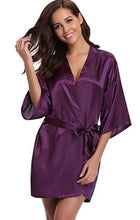 Load image into Gallery viewer, RB032 2018 New Silk Kimono Robe Bathrobe Women Silk Bridesmaid Robes Sexy Navy Blue Robes Satin Robe Ladies Dressing Gowns
