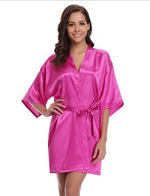 Load image into Gallery viewer, RB032 2018 New Silk Kimono Robe Bathrobe Women Silk Bridesmaid Robes Sexy Navy Blue Robes Satin Robe Ladies Dressing Gowns
