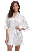 Load image into Gallery viewer, RB032 2018 New Silk Kimono Robe Bathrobe Women Silk Bridesmaid Robes Sexy Navy Blue Robes Satin Robe Ladies Dressing Gowns
