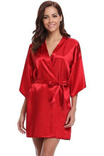 Load image into Gallery viewer, RB032 2018 New Silk Kimono Robe Bathrobe Women Silk Bridesmaid Robes Sexy Navy Blue Robes Satin Robe Ladies Dressing Gowns
