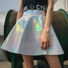 Load image into Gallery viewer, Women PU Leather Skirt Harajuku Preppy Style Skirts Mini Cute School Uniforms Ladies Jupe Kawaii Laser Skirt Saia Faldas
