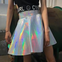 Load image into Gallery viewer, Women PU Leather Skirt Harajuku Preppy Style Skirts Mini Cute School Uniforms Ladies Jupe Kawaii Laser Skirt Saia Faldas
