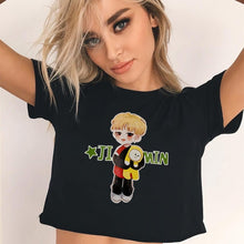 Load image into Gallery viewer, 2018 Summer Women T-shirt FRIENDS Letter Harajuku Print Black Tees Women Short Sleeve O-Neck Crop Top Shirt Camiseta Feminina
